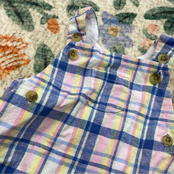 Janie & Jack Baby Overall Romper Pink and Blue Plaid 3-6 months - Picture 2 of 6
